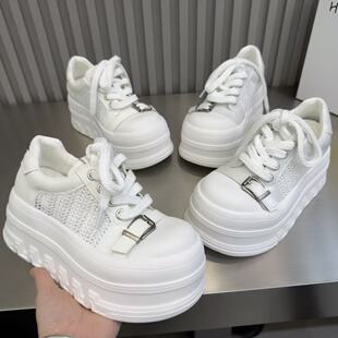 百搭590 2026春季 女透气增高显瘦休闲鞋 松糕厚底网面小白鞋 新款
