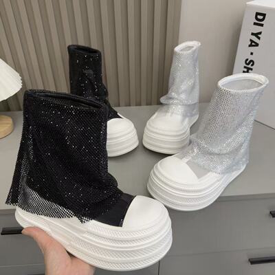 欧货2026春网纱水钻女短靴