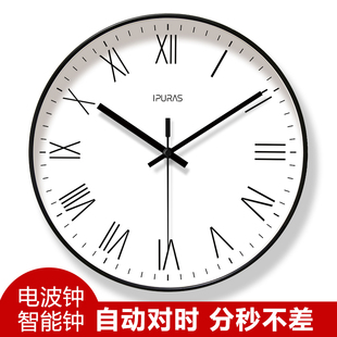自动对时电波钟6102罗马数字钟客厅钟表挂墙简约时钟经典 静音钟表