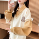 韩版 早秋薄款 小个子卫衣女春秋2025新款 宽松假两件polo领上衣外套