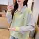 宽松薄款 2023新款 小个子polo领上衣外套 领卫衣女春秋季 假两件衬衫