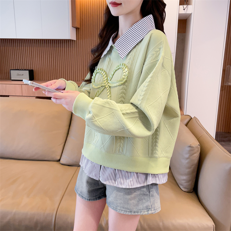 翻领polo衫百搭拼接卫衣女春秋季