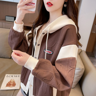 bf慵懒风百搭撞色开衫 宽松薄款 外套潮 韩版 设计感小众卫衣女春秋季