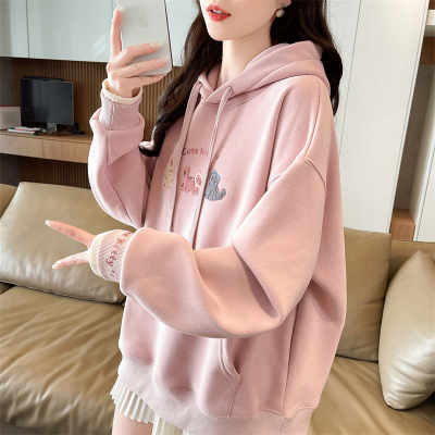 假两件设计感小众刺绣连帽卫衣女