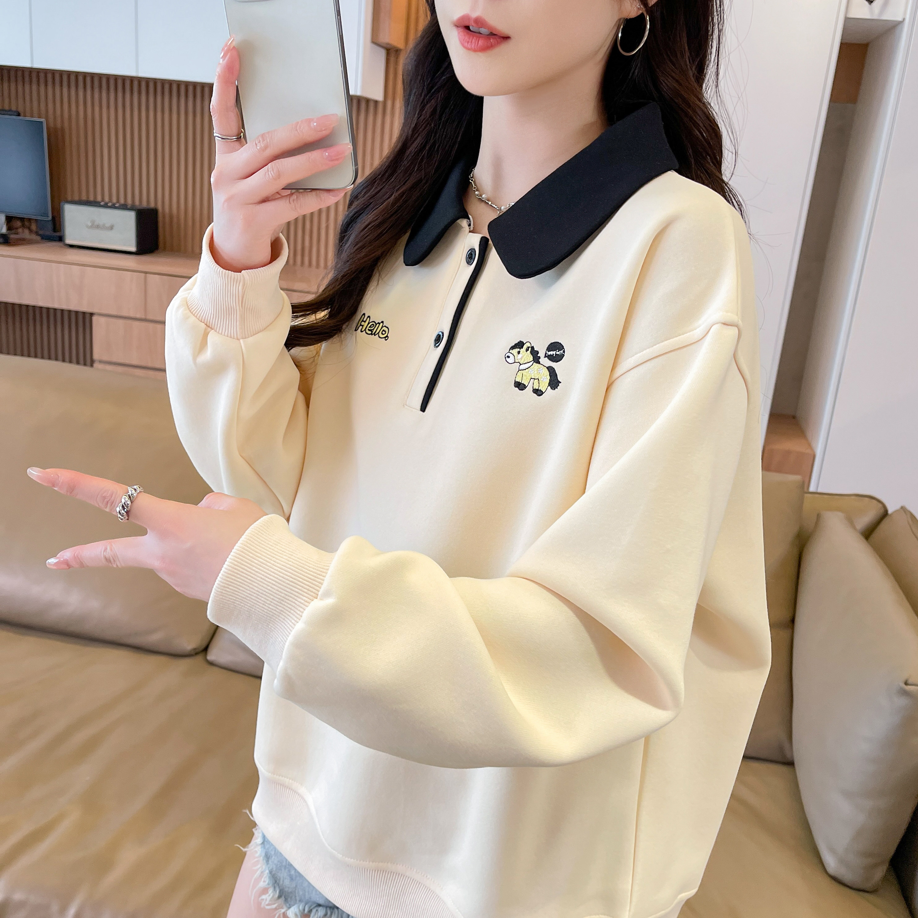 假两件高级感设计感百搭卫衣女潮图片