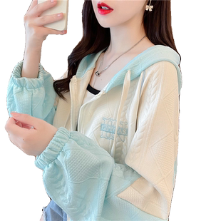 早秋短款开衫卫衣女春秋季韩版宽松设计感小众薄款撞色百搭外套潮