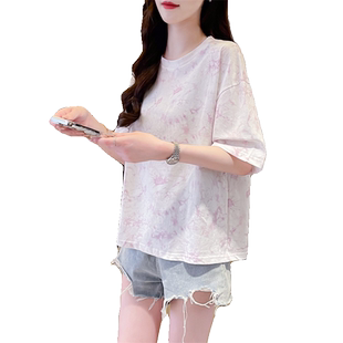 纯棉扎染短袖t恤女夏季2026新款韩版宽松大码小个子百搭半袖上衣