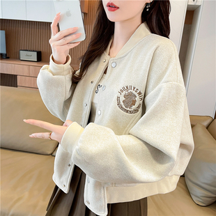 棒球服短款外套女秋冬季2025新款宽松大码加厚小个子韩系夹克卫衣