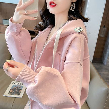 设计感小众外套女秋冬季2025新款韩版宽松加绒加厚小个子短款卫衣