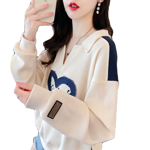 设计感小众卫衣女春秋季韩版宽松大码薄款初秋翻领polo衫上衣外套