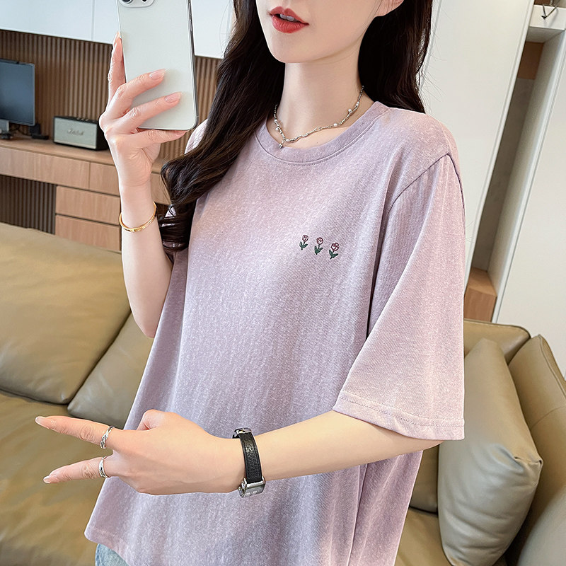 紫色雪花棉防晒衣短袖t恤女夏装韩版宽松大码薄款冰丝休闲上衣服