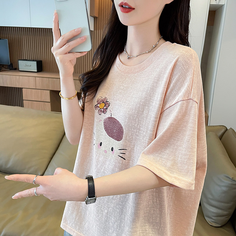 学生休闲印花雪花棉短袖t恤女夏图片