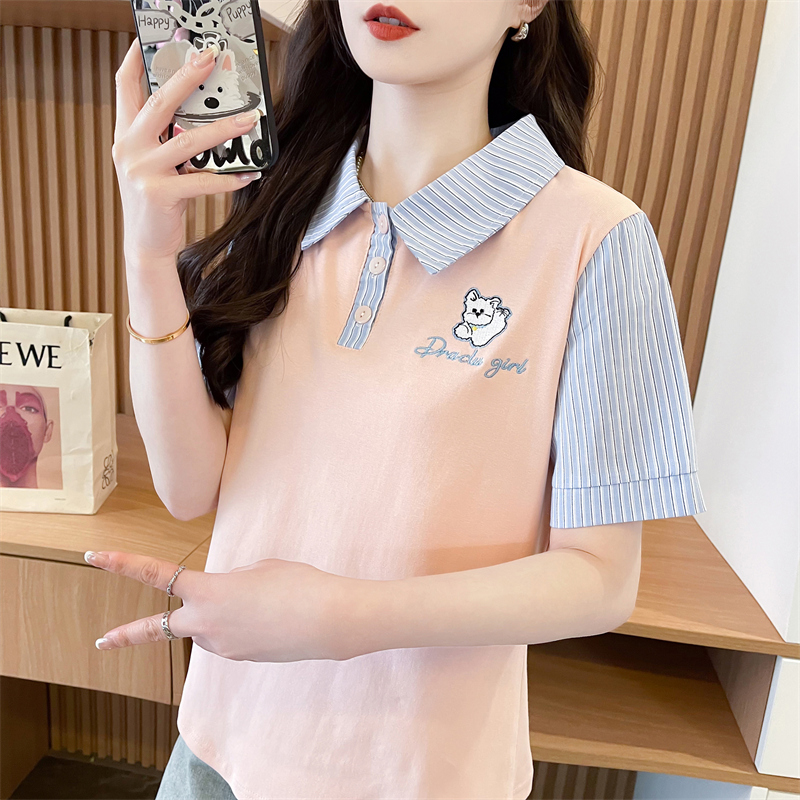 夏季2025新款衬衫领短袖t恤女潮