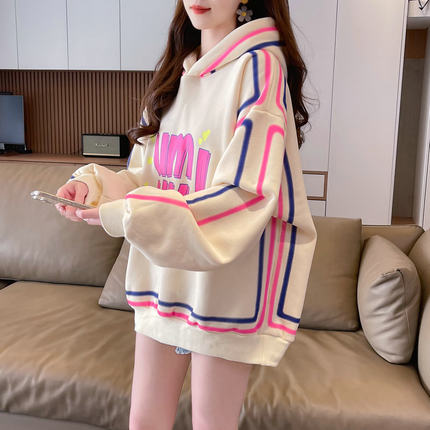 小个子连帽卫衣女秋冬季韩版宽松大码设计感小众涂鸦百搭上衣外套