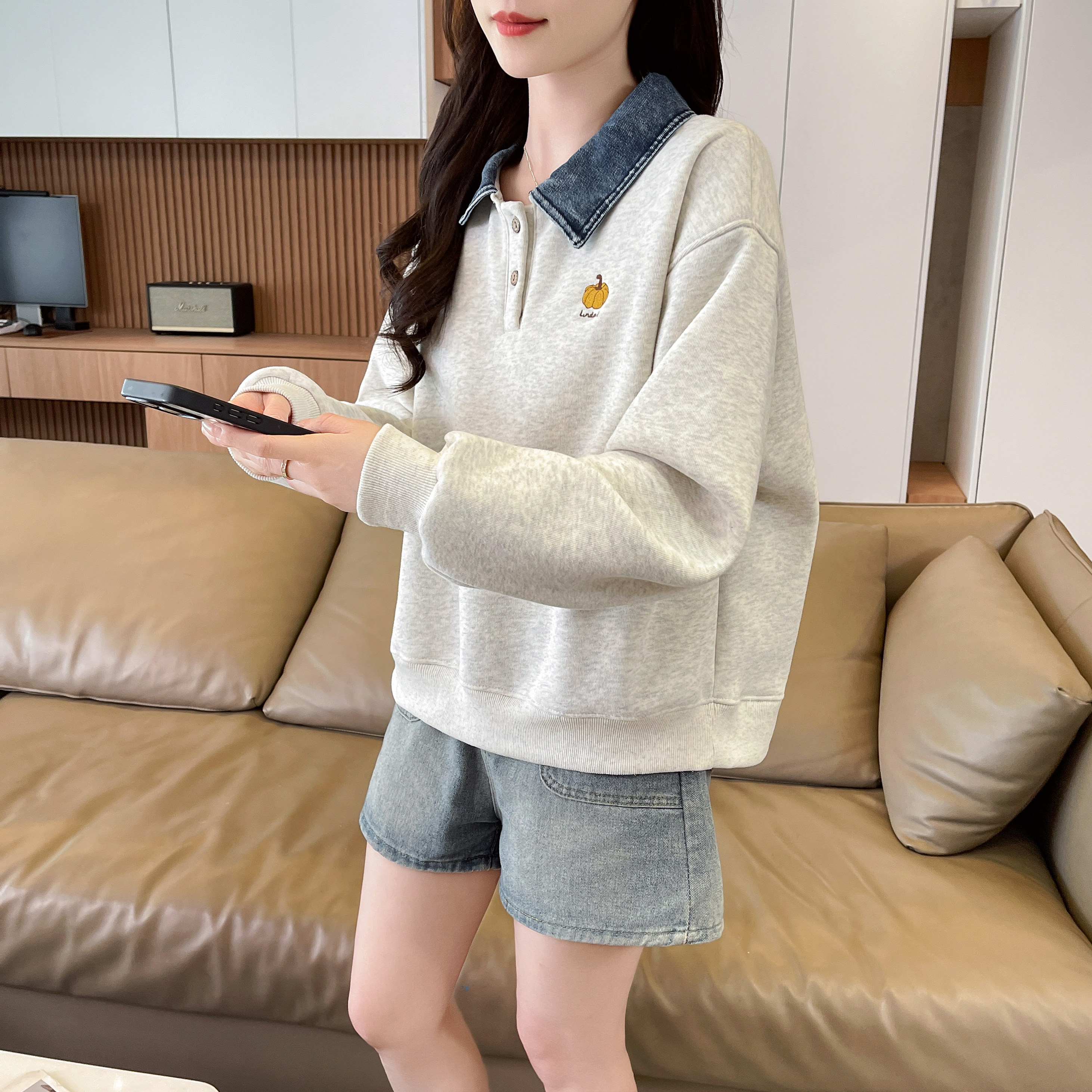 设计感小众初中生百搭卫衣女春秋图片