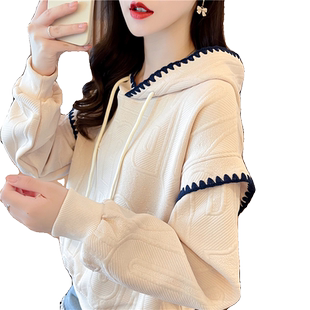 假两件连帽卫衣女春秋2026韩版宽松设计感小众小个子拼接上衣外套