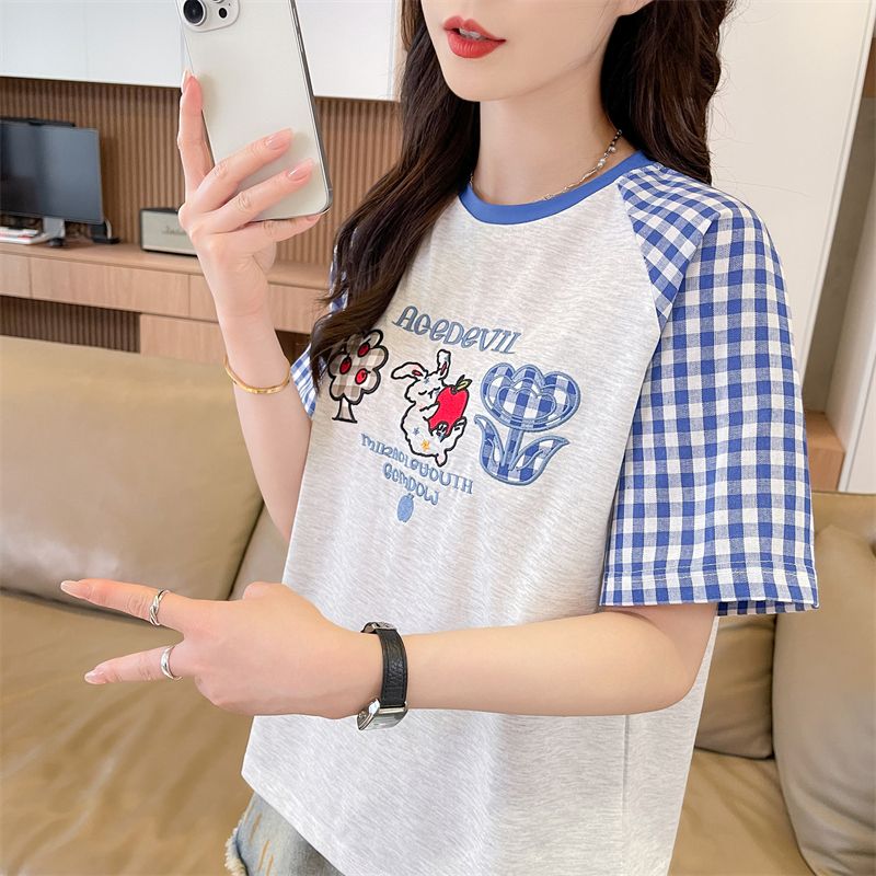 卡通刺绣学院风百搭短袖t恤女潮图片