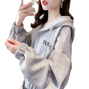 华夫格卫衣女春秋季韩版宽松薄款早秋bf慵懒风oversize短款外套潮
