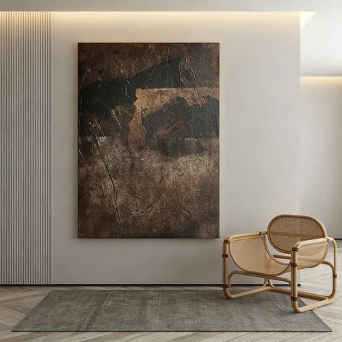侘寂风砂岩肌理高端背景墙挂画中古复古玄关装饰画客餐厅壁画定制
