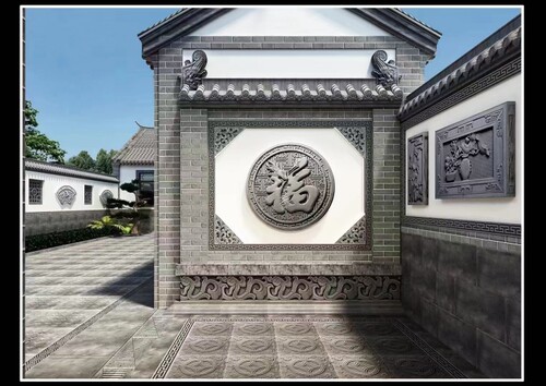圆形福字砖雕迎门墙中式庭院照壁墙仿古影壁墙古建四合院外墙浮雕