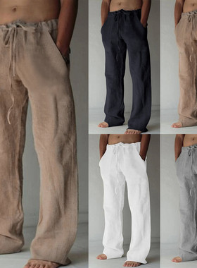 linen-cottonpants for men男棉麻系绳休闲裤