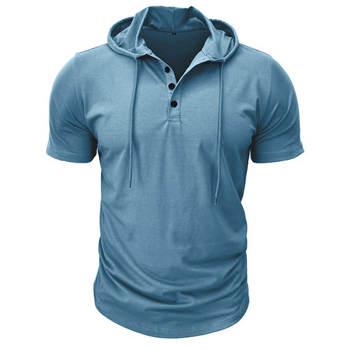圆领连帽男士T恤上衣    Round neck hooded men's T-shirt top