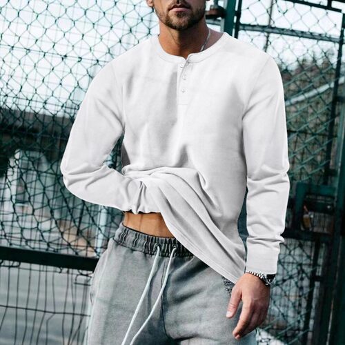 圆领长袖修身上衣男Round neck long sleeved slim fit topformen
