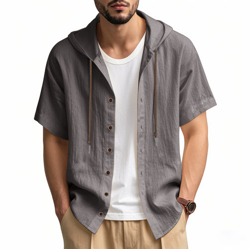 纯色连帽纽扣开衫上衣Solid color hooded button up cardigantop