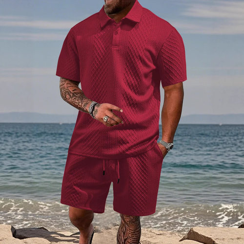 翻领上衣短裤休闲套装男Collar top shorts casual suit for men