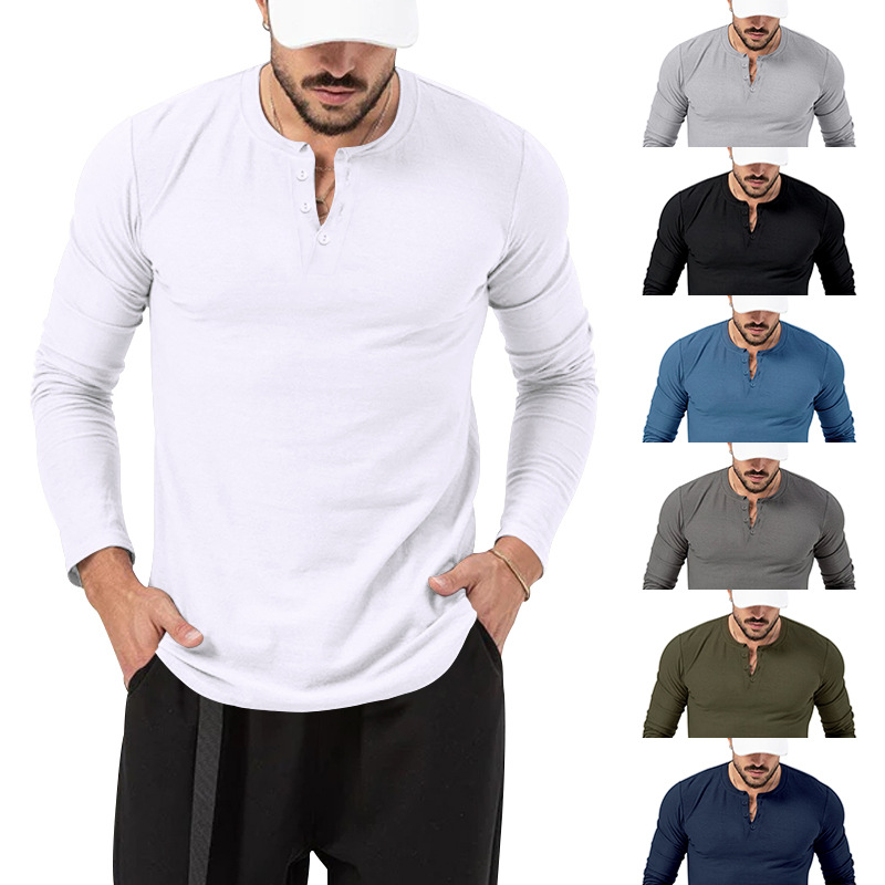 Round-neck button-up casual base shirt男士圆领纽扣休闲打底衫