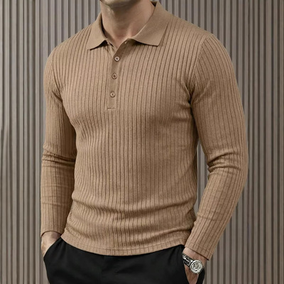 Flip collar long sleeved casual T-shirt 翻领长袖休闲T恤男