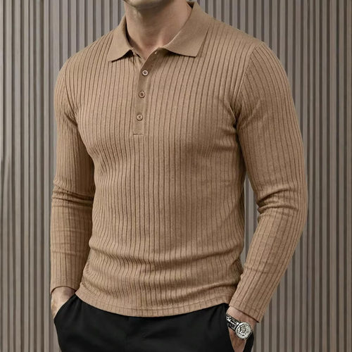 Flip collar long sleeved casual T-shirt 翻领长袖休闲T恤男