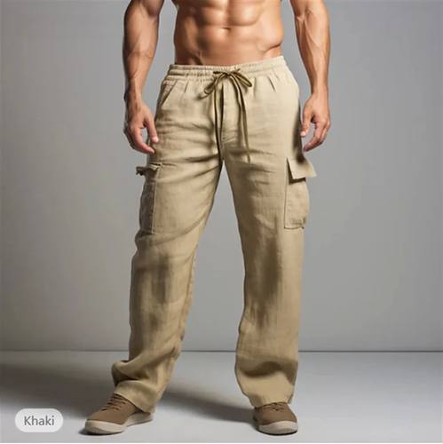 Solid color drawstring with pocket pants纯色抽绳带口袋长裤男