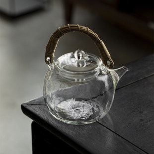 锤纹藤编防烫提梁壶高硼硅加厚玻璃明火烧水壶电陶炉专用煮泡茶壶