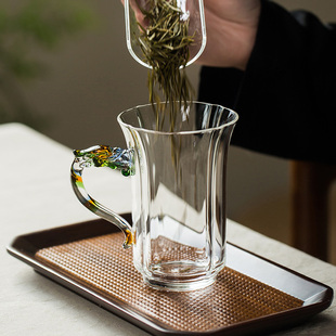 龙把手绿茶杯个人专用高硼硅泡茶玻璃杯带把高级感透明高颜值水杯