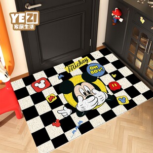 黑白格米奇入户门地垫家用门口丝圈脚垫耐脏防滑门垫进门玄关地毯