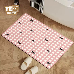 奶油风蝴蝶结浴室地垫吸水速干防滑门垫卫生间门口地毯家用脚垫子