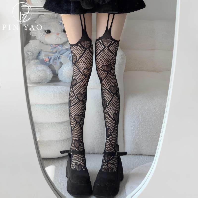 春夏薄款性感渔网袜过膝一体式吊带袜子蕾丝提花爱心丝袜女,女士内衣/男士内衣/家居服,连裤袜/打底袜,淘宝优惠券,粉丝福利购,淘宝优惠卷