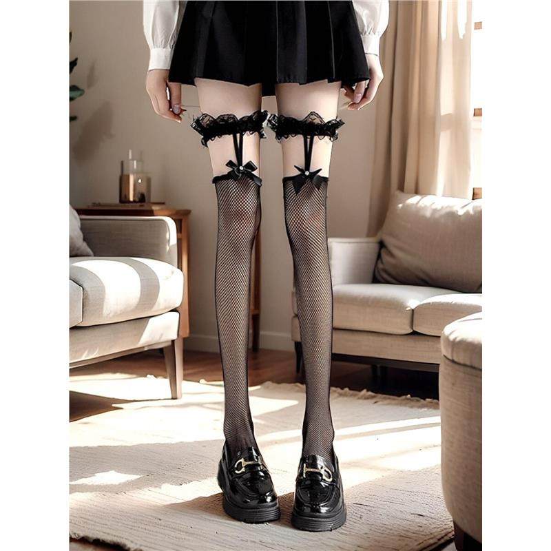 JK蕾丝吊带袜蝴蝶结黑丝袜女过膝渔网袜春秋冬黑色ins潮长筒袜子,女士内衣/男士内衣/家居服,连裤袜/打底袜,淘宝优惠券,粉丝福利购,淘宝优惠卷