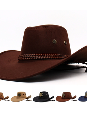 美式旅游大檐西部牛仔帽纯色藏族防晒毛呢帽遮阳户外登山帽子男女