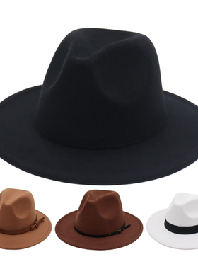 上海滩复古呢子帽英式礼帽男女英伦风新郎毛呢帽大沿爵士毡帽大头