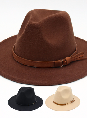 Fedora费多拉帽男女英伦风爵士帽子大檐复古绅士礼帽法式毛呢毡帽