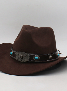 藏式民族风新款少数民族毛呢帽欧美女士情侣帽毛呢西部牛仔礼帽潮