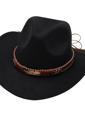 儿童走秀礼帽黑色藏式风防晒遮阳帽演出牛仔帽小号英伦风法式帽子