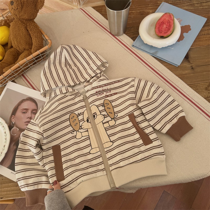 儿童外套卡通条纹男女童连帽衫春秋款婴儿宝宝春装韩版洋气上衣潮