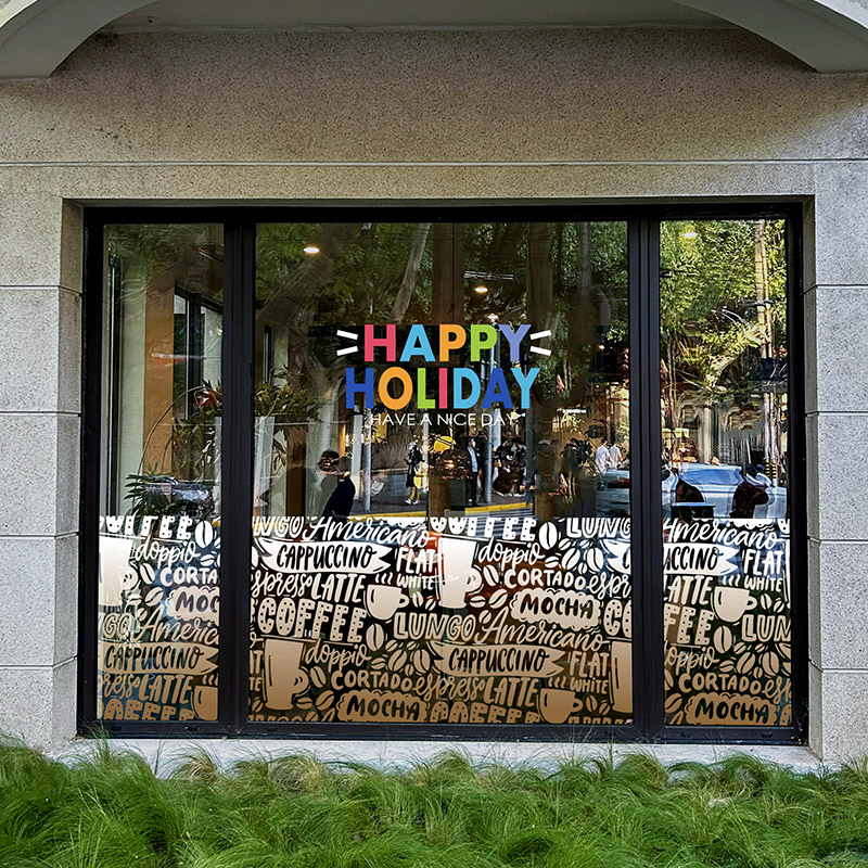 咖啡店COFFEE时尚文字创意底纹腰线餐厅酒店装饰无胶静电玻璃贴画图片