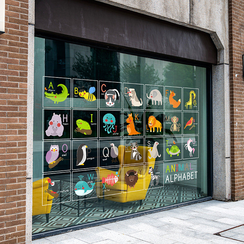 卡通动物字母数字早教挂图玻璃静电贴画幼儿园教室布置看图学英文,家居饰品,软装墙贴,淘宝优惠券,粉丝福利购,淘宝优惠卷
