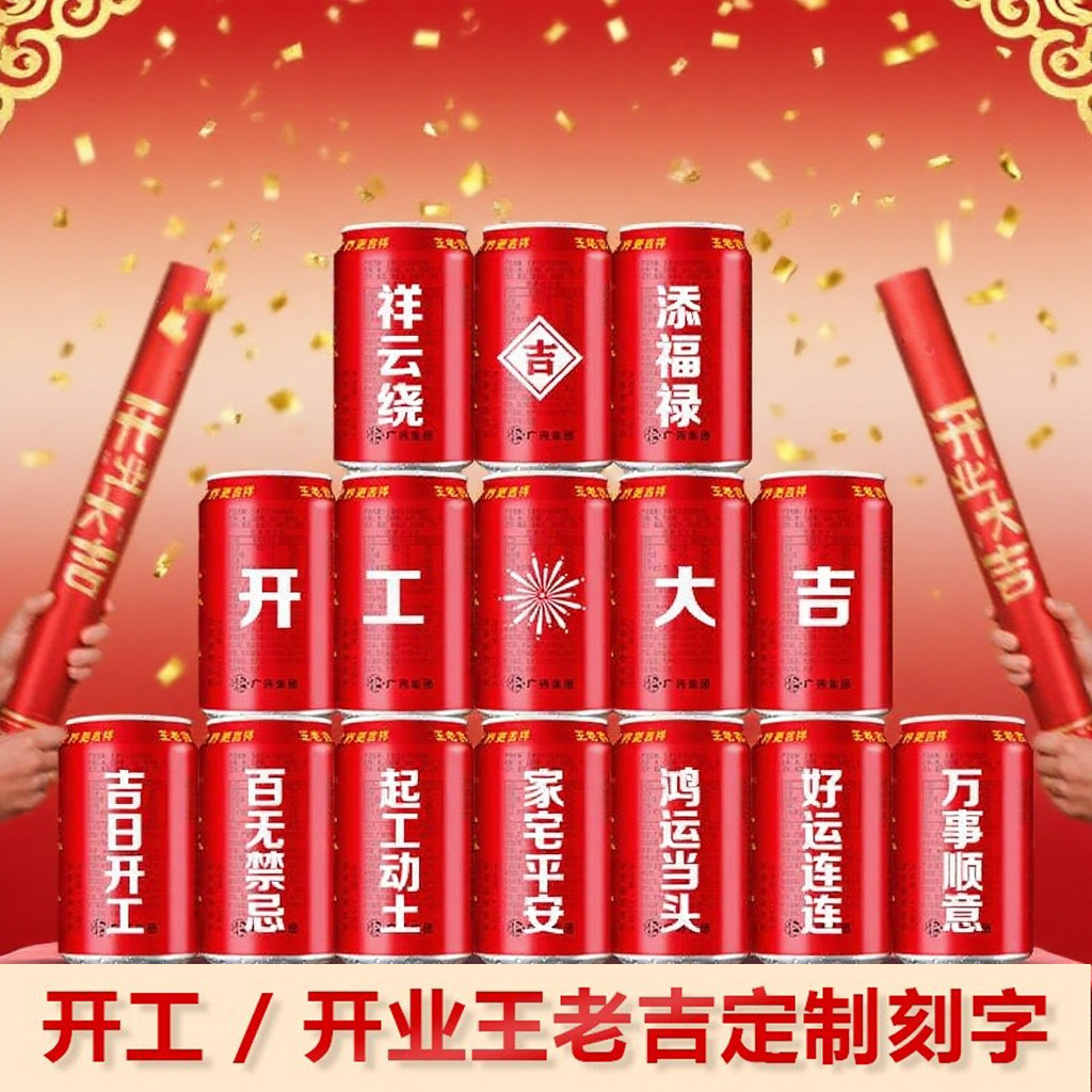 开工大吉王老吉定制刻字新房装修动土动工装饰布置仪式用品全套 - 实物图