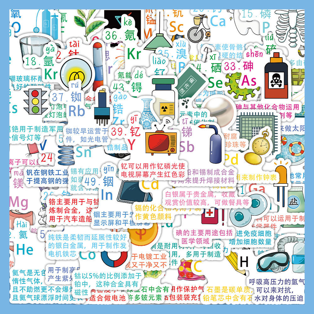 120张化学元素周期表贴纸小众创意学习辅助diy桌面手账笔记本装饰