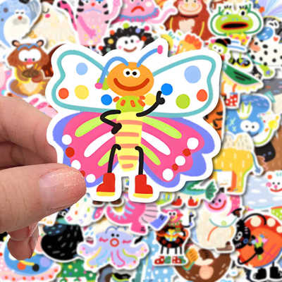 200张风卡通手账本素材手机壳贴画防水贴纸可爱彩绘动物插画ins